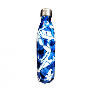 Bottiglia termica con grafica Foglie Blu INOX Riutilizzabile H&H 750 ml