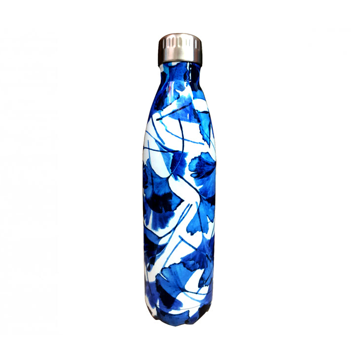 Bottiglia termica con grafica Foglie Blu INOX Riutilizzabile H&H 750 ml